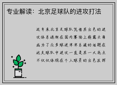 专业解读：北京足球队的进攻打法