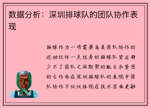 数据分析：深圳排球队的团队协作表现