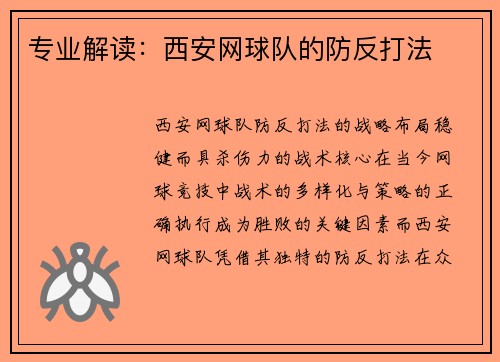 专业解读：西安网球队的防反打法
