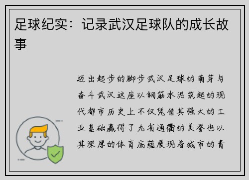 足球纪实：记录武汉足球队的成长故事